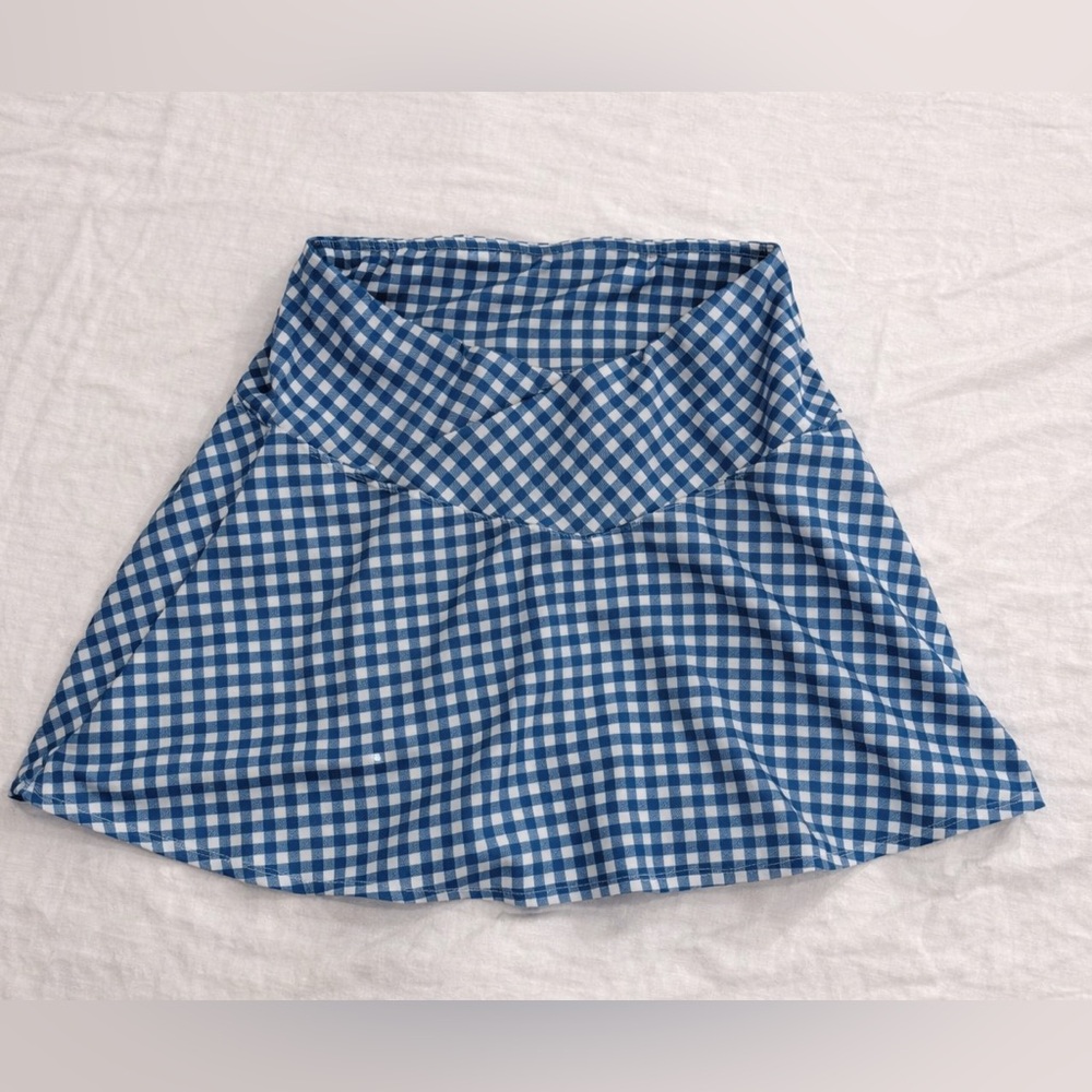 Kyodan Blue and White Gingham Skater Skirt